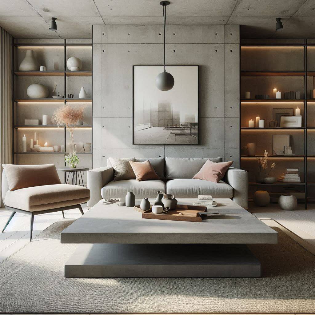 Betonowy stolik kawowy w salonie